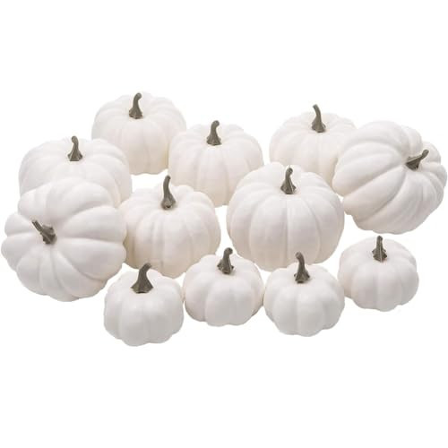 WESAPPINC Artificial Pumpkins,12PCS White Fake Pumpkins Assorted Pumpkins Large Faux Harvest Pumpkins for Autumn Thanksgiving Halloween Seasonal Holiday Decor Decoration (12pcs white pumpkins style 2) | Amazon (US)