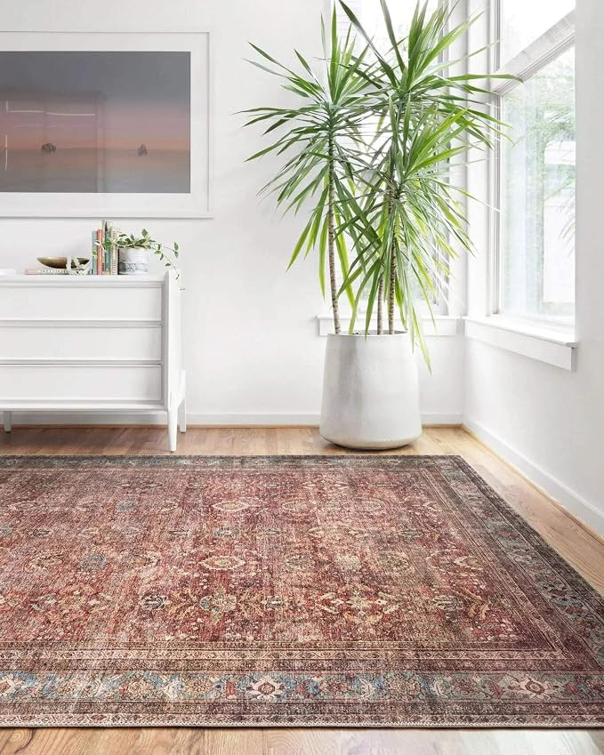 Loloi II Layla Collection, LAY-01, Brick/Blue, 5'-0" x 7'-6", .13" Thick, Area Rug, Soft, Durable... | Amazon (US)