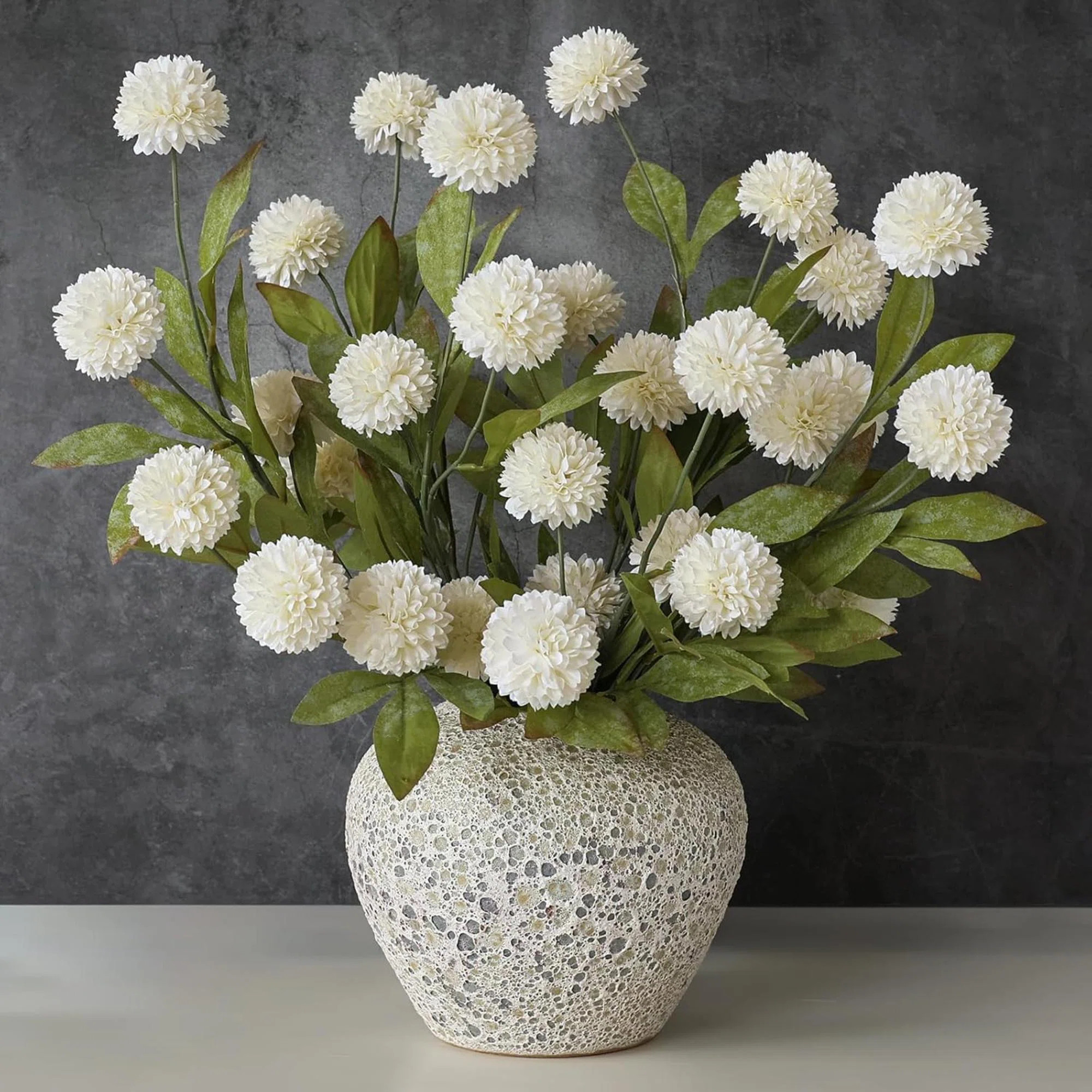 12 Pcs Faux Silk Pompon Mum Artificial Flowers For Vase27"Bulk Fake Chrysanth Branches With Stems... | Wayfair North America