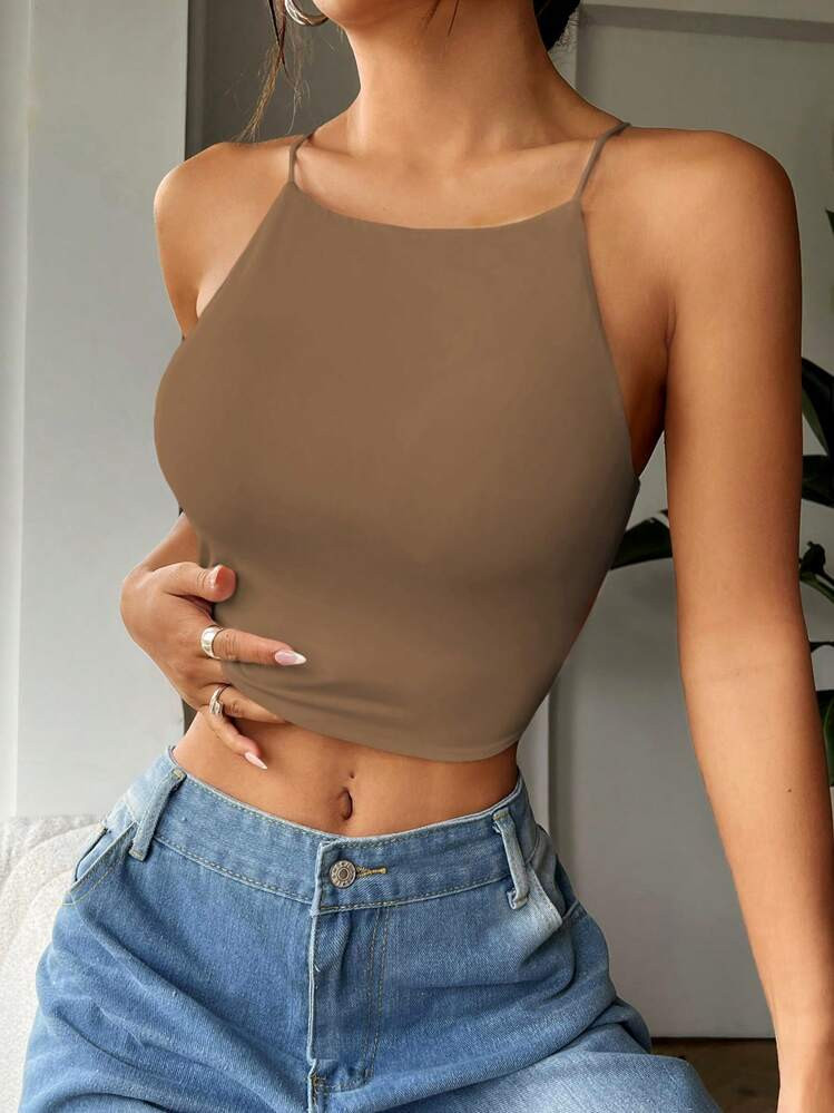 SHEIN EZwear Women's Summer Solid Color Slim Fit Crop Top Camisole | SHEIN