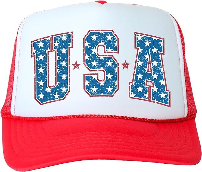 Bold USA American Flag Stars Hat Classic 5 Panel Mesh Snap Back Trucker Hat | Amazon (US)
