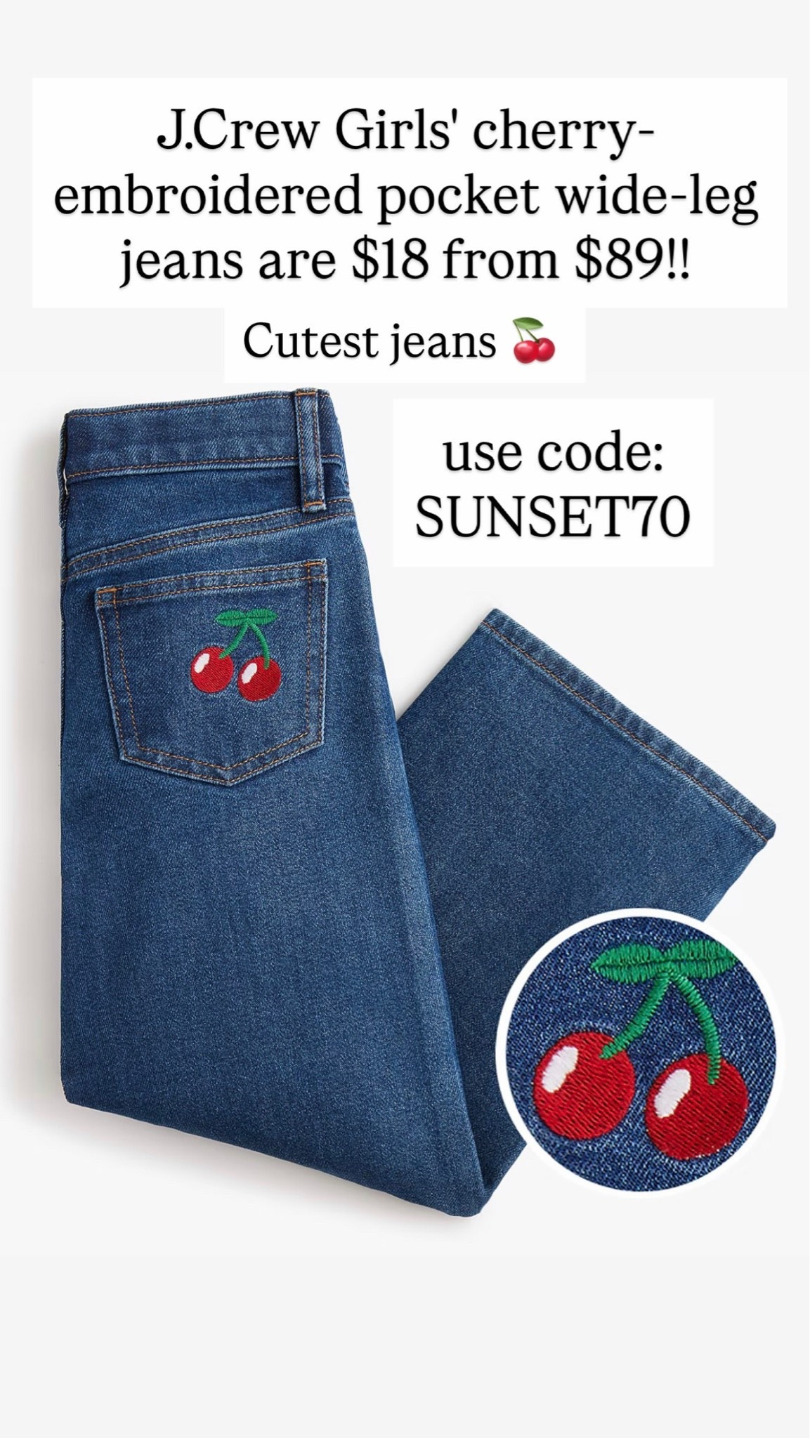 Girls' cherry-embroidered pocket wide-leg jean

#LTKKids #LTKSaleAlert