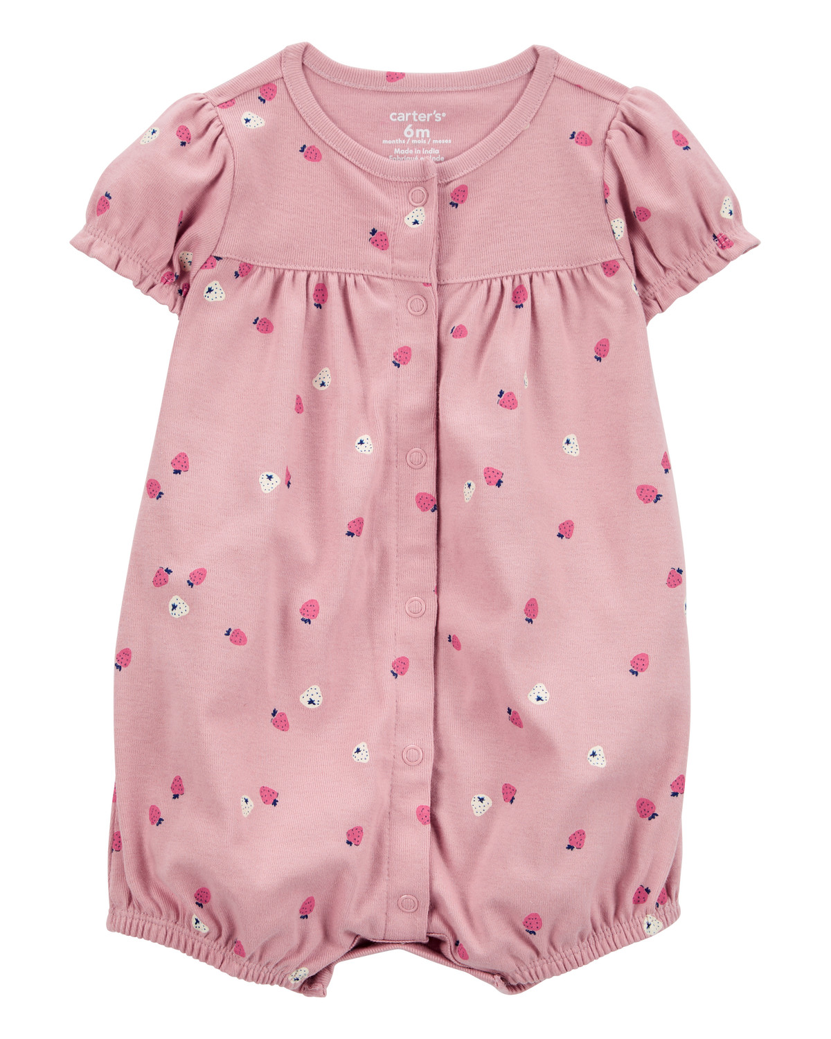 Baby Strawberry Print Ribbed Short-Sleeve Romper - Pink - Carter's | Carter's | Carter's Inc