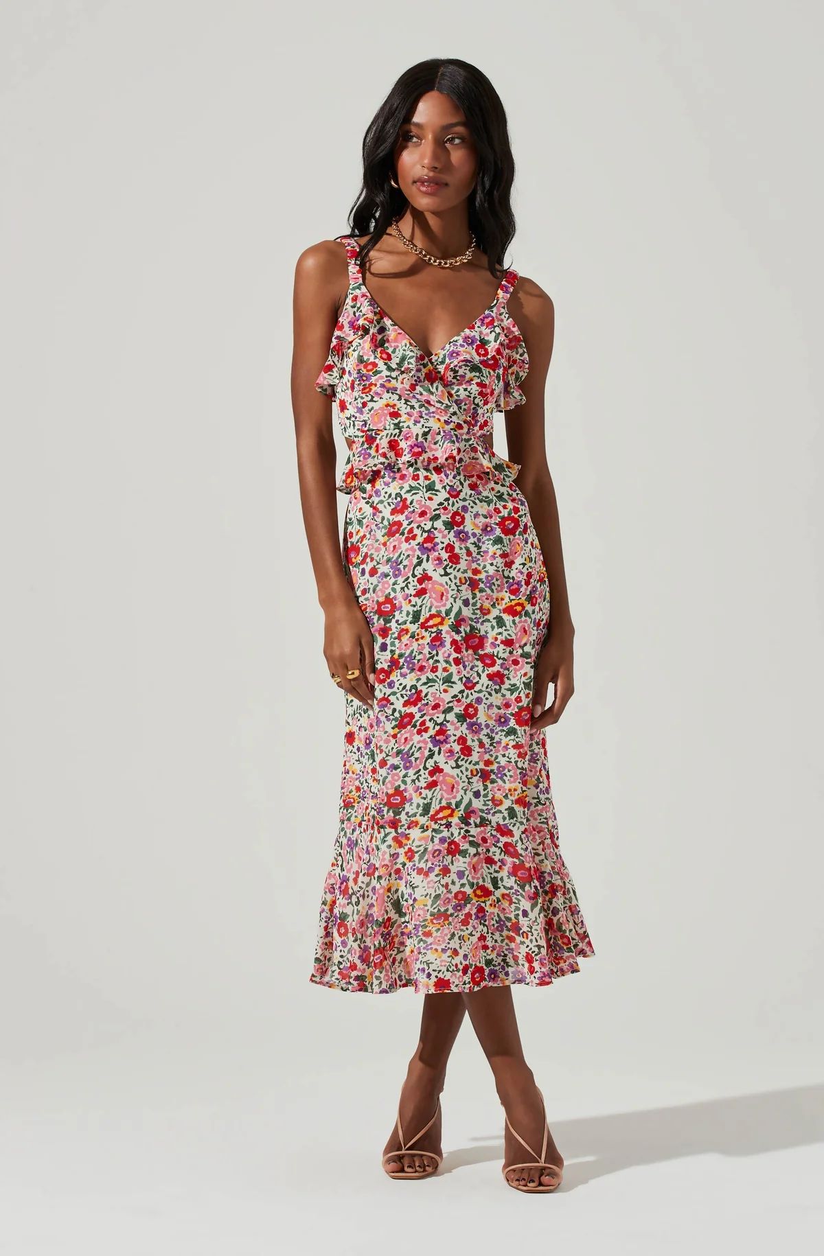 Wildflower Ruffle Cutout Midi Dress | ASTR The Label (US)
