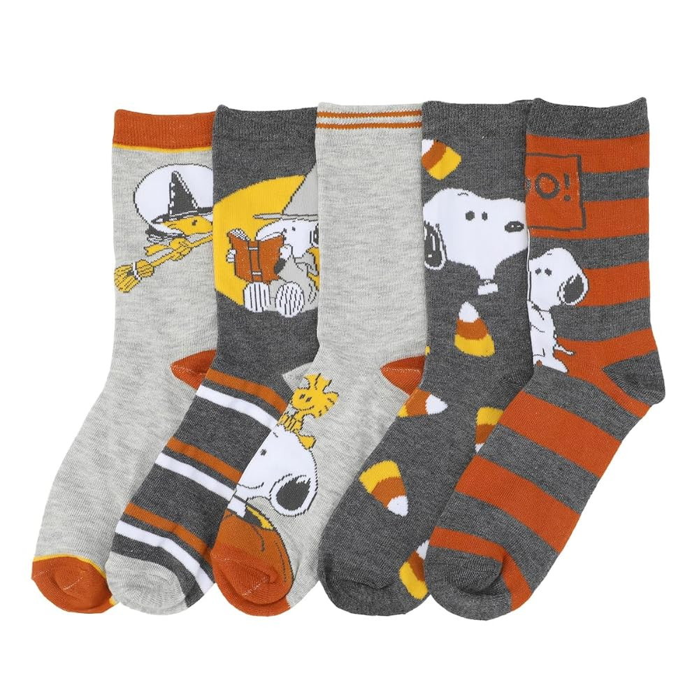 Bioworld Peanuts Snoopy & Woodstock Halloween Women's 5-Pair Casual Crew Socks | Amazon (US)