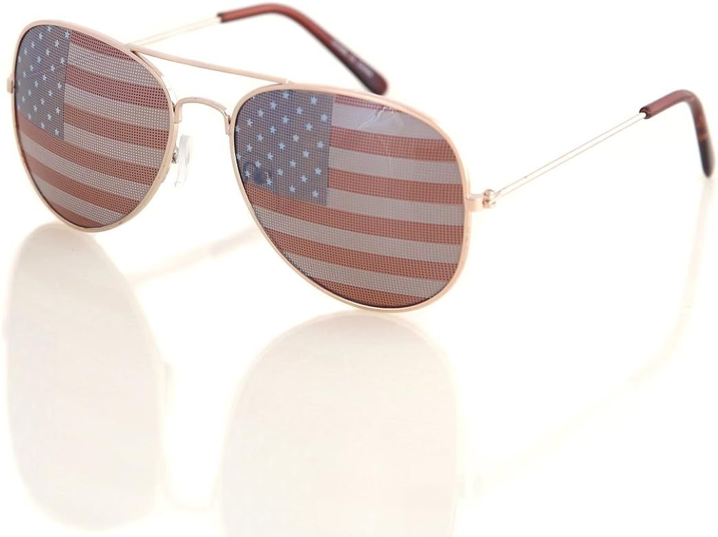SHADERZ Aviator USA America American Flag Sunglasses - Great Accesory for 4th of July | Amazon (US)