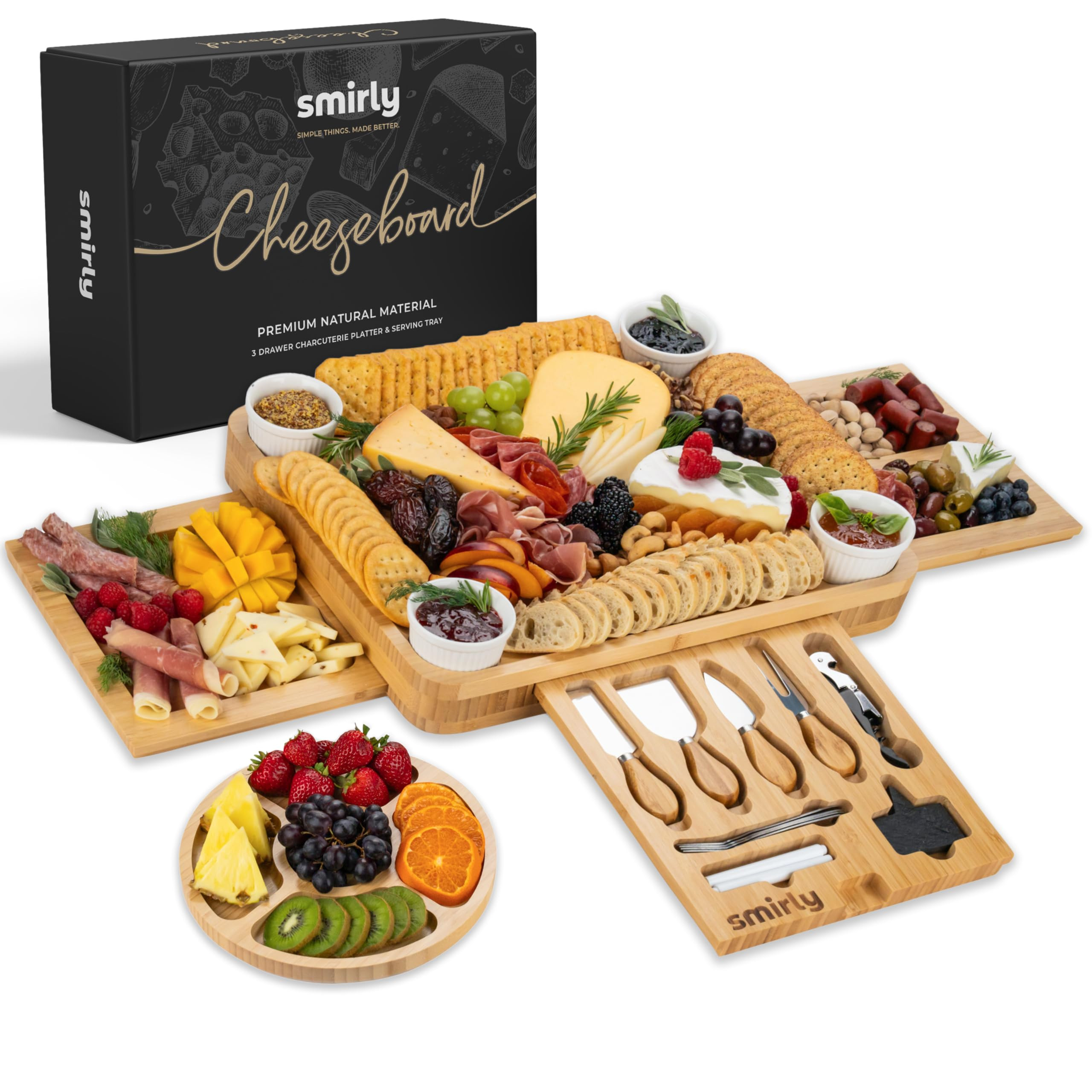 SMIRLY Charcuterie Boards Set - Large Bamboo Cheese Board Set - House Warming Gifts New Home, Wed... | Amazon (US)
