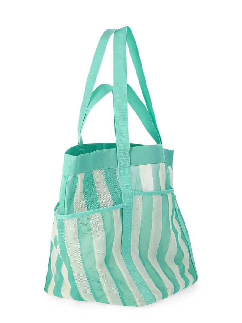 No Boundaries Women's Mesh Tote Bag, Jade Stripe | Walmart (US)