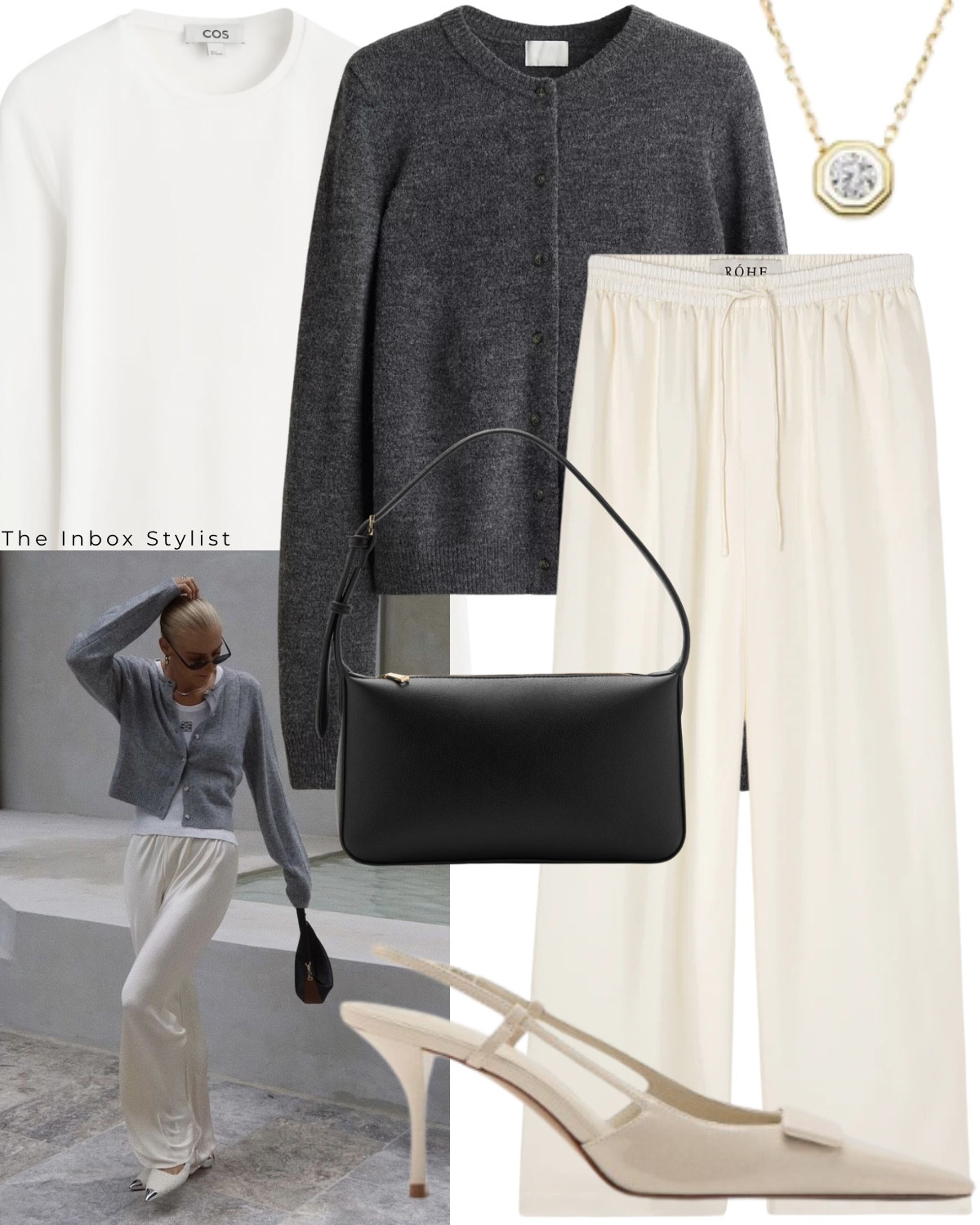 Cosy and elevated ❄️

Including grey knot cardigan, white satin trousers, black handbag, slingback heels, pendant necklace, white long sleeve top 

#LTKshoes #LTKwinter #LTKstyletip