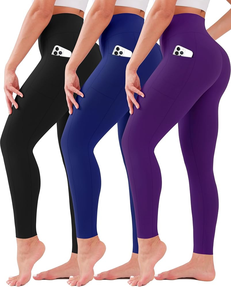 3 Pack Leggings for Women High Waisted No See-Through Tummy Control Soft Yoga Pants Womens Workou... | Amazon (US)