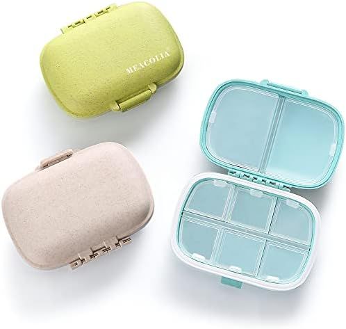 3 Pack 8 Compartments Travel Pill Organizer Moisture Proof Small Pill Box for Pocket Purse Daily Pil | Amazon (US)