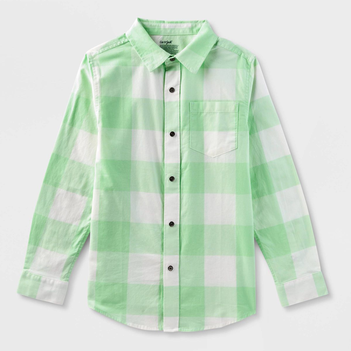 Boys' Adaptive Long Sleeve Gingham Woven T-Shirt - Cat & Jack™ Green | Target