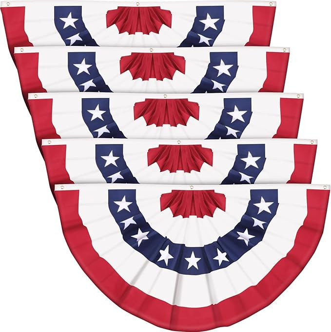 5 Pack American Pleated Fan Flag 3 x 6 Ft USA Patriotic Half Fan Bunting Flag Polyester Header Gr... | Amazon (US)