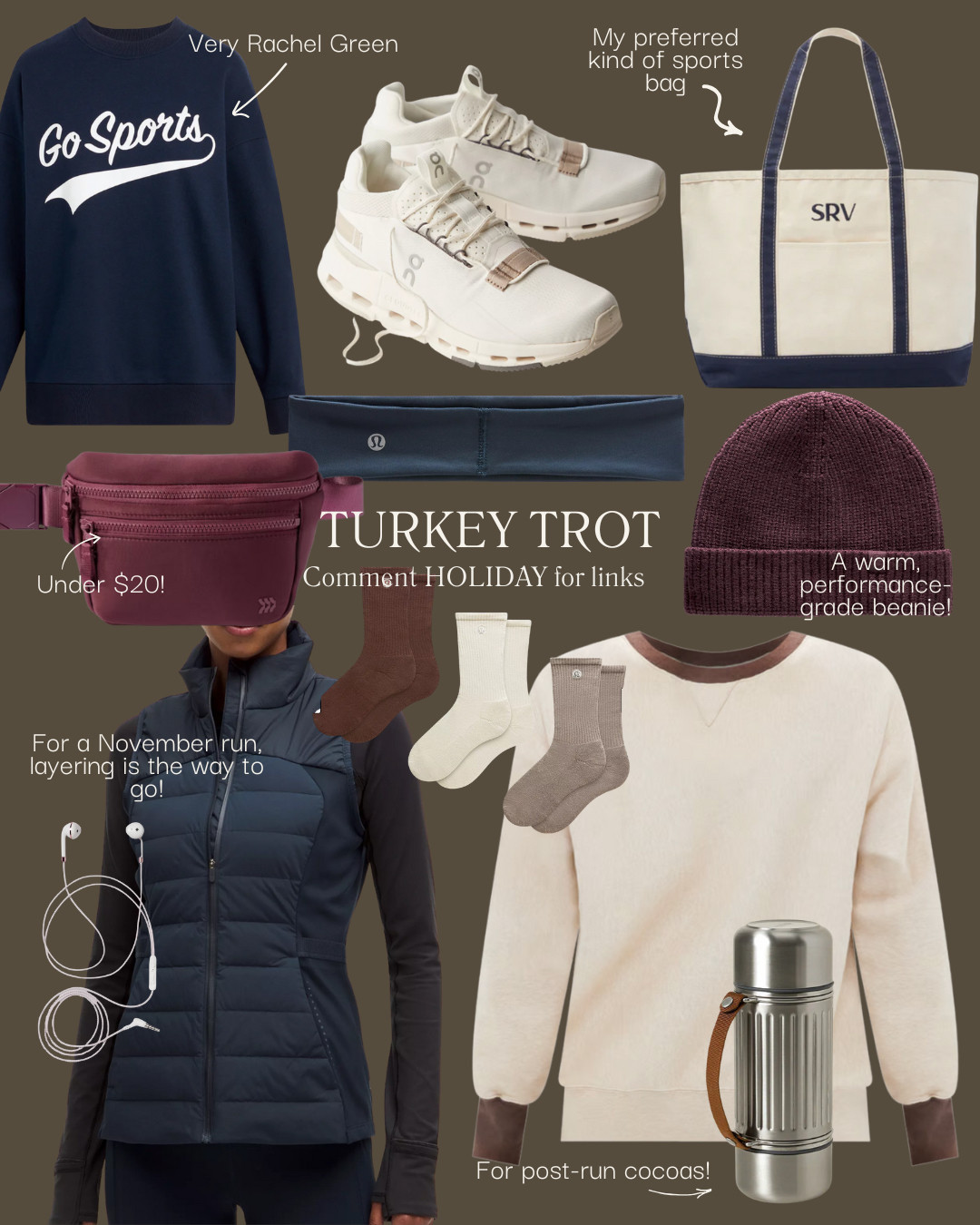 Turkey trot, holiday exercise, self care, wellness gifts, runner gifts, runner accessories, winter workout gear, workout gifts, socks, best sneakers, best vest, navy blue workout gear 

 #LTKCyberWeek #LTKGiftGuide #LTKActive