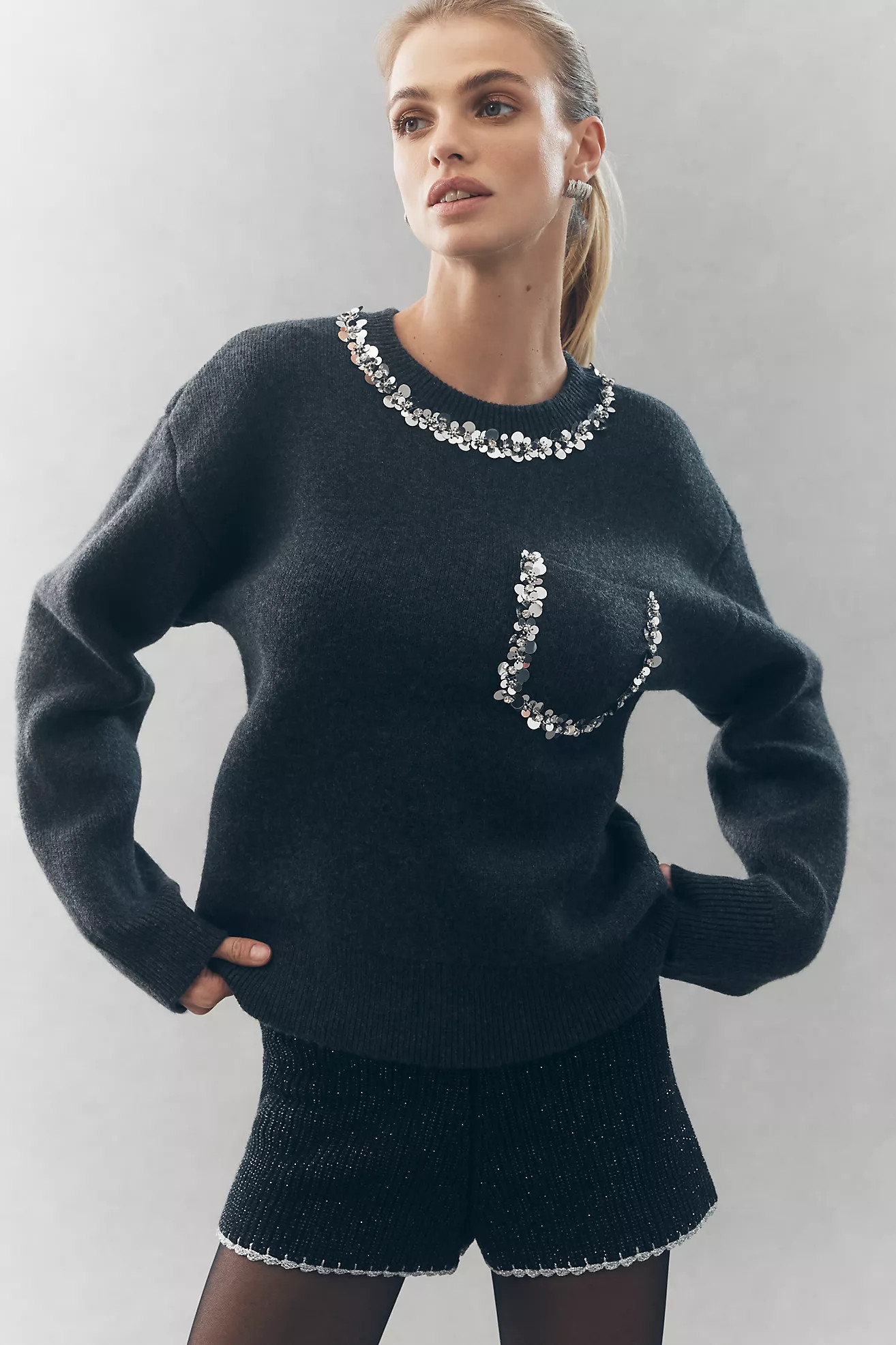 Endless Rose Crew-Neck Embellished Pocket Sweater | Anthropologie (US)