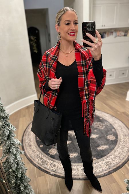 ✨ Holiday Outfit ✨

It’s not too late to order something festive to wear for an event or for Christmas Day.  Adding a tartan plaid shawl or scarf adds to the merriment of the season. 🎅🏼🎄

These faux leather leggings are worth the investment. They’re comfortable and last forever. I’ve had mine for 5 years and they’re in great condition. The regular length is long on me so I just tuck it under. 

I’ve recently purchased 3 sets of new boots/booties in black and wear them on repeat. (Linked!) 

#everypiecefits

Christmas outfit
Christmas party outfit
Holiday party outfit
Festive outfit
Easy holiday outfit

#LTKover40 #LTKSeasonal #LTKHoliday