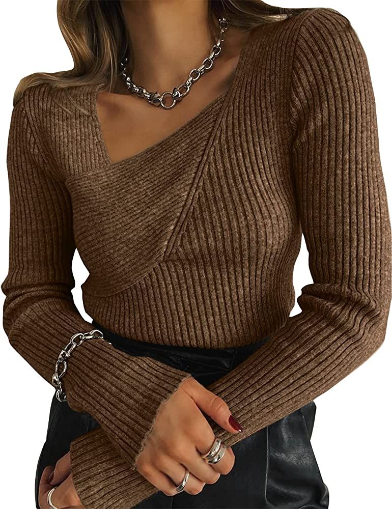 BTFBM Women Casual Long Sleeve Sweaters Slim Fit Comfy Solid Color Winter Fall Ribbed Knit Pullov... | Amazon (US)