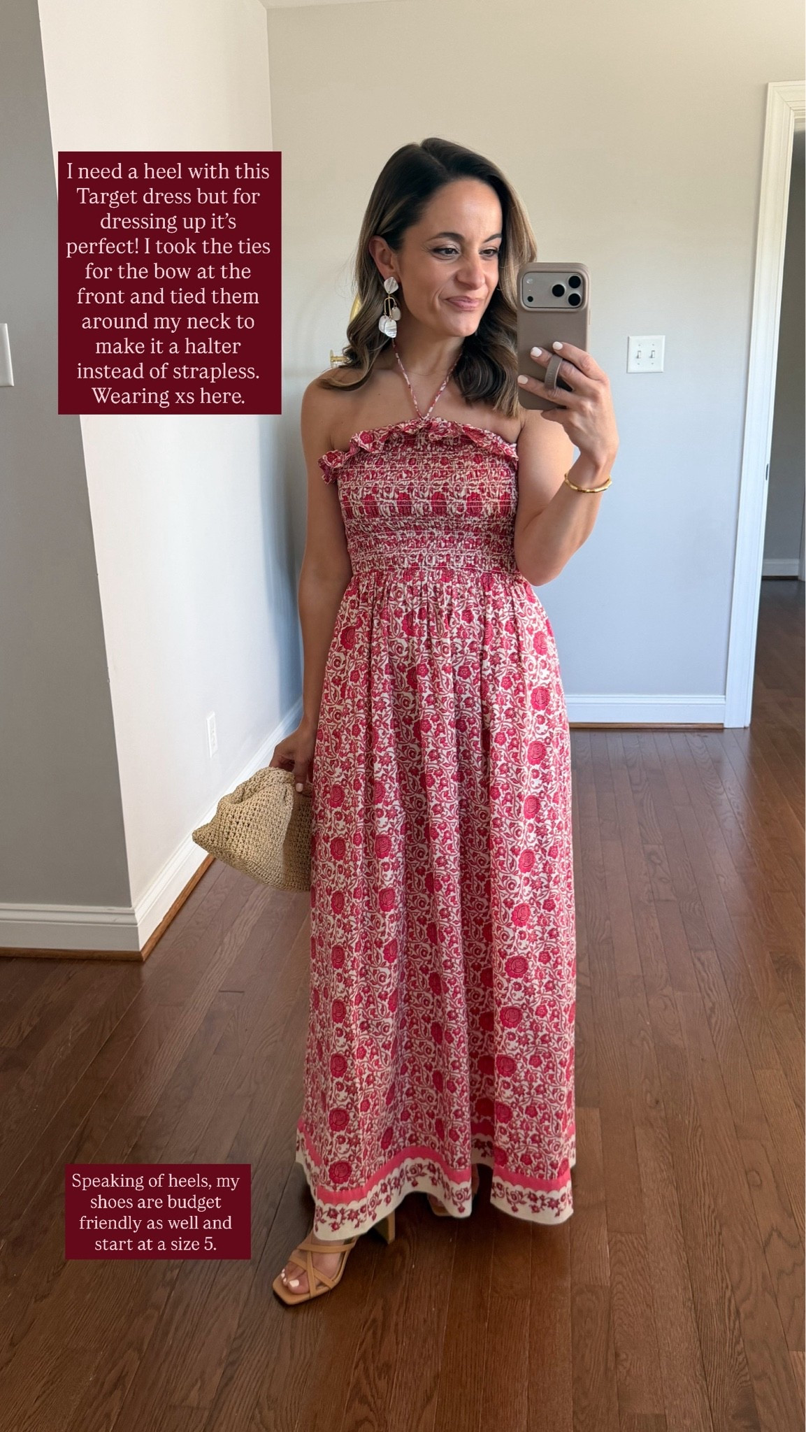 A few budget friendly dresses I’ve tried recently! 

Printed halter (Target): xs (technically a strapless I decided to wear differently)