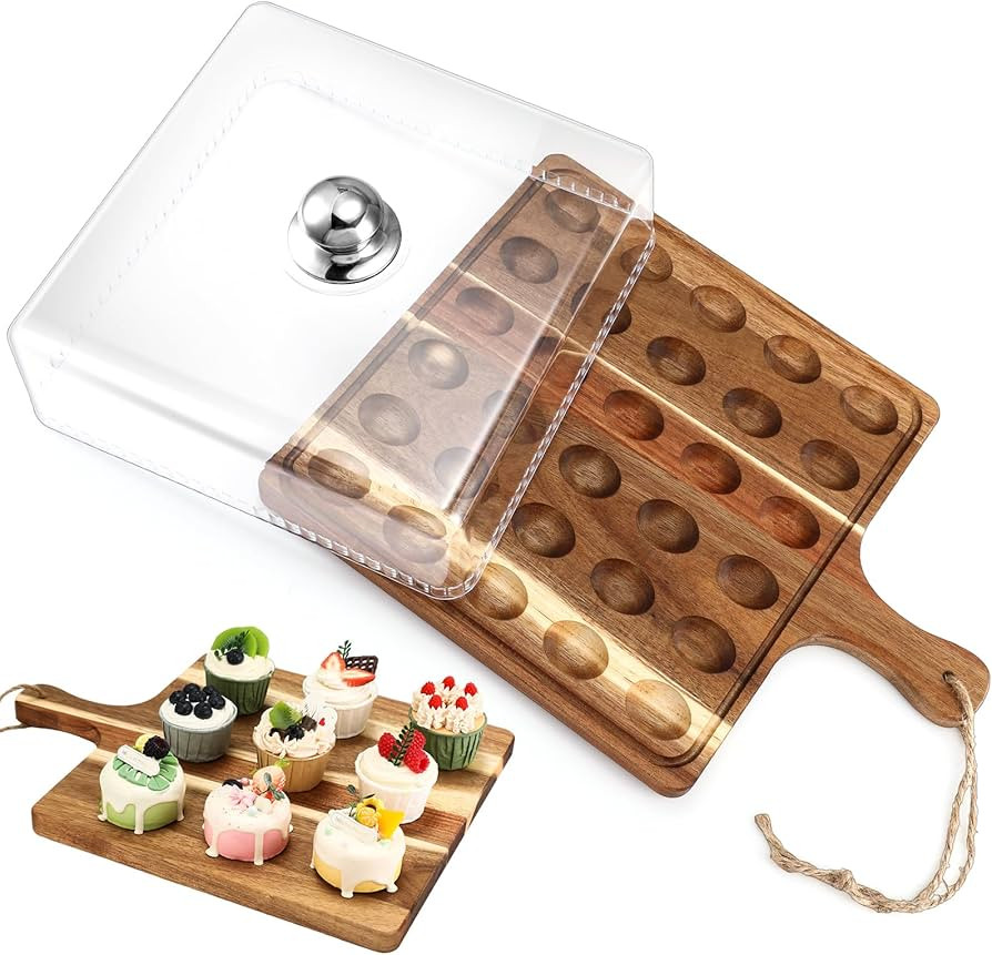 Easter Wooden Deviled Egg Platter with Lid and Handle 30 Holes Round Deviled Egg Tray Reversible ... | Amazon (US)