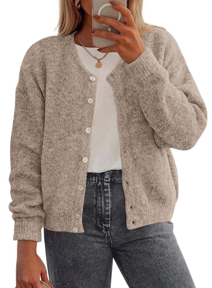 PRETTYGARDEN Fall Long Sleeve Cardigans for Women Trendy 2025 Lightweight Button Down Crewneck Lo... | Amazon (US)