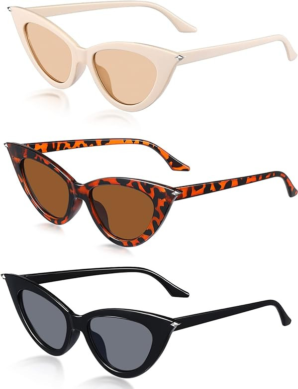 3 Pairs Retro Cat Eye Sunglasses Vintage Goggles Plastic Frame Womens Sunglasses Cat Sunglasses W... | Amazon (UK)
