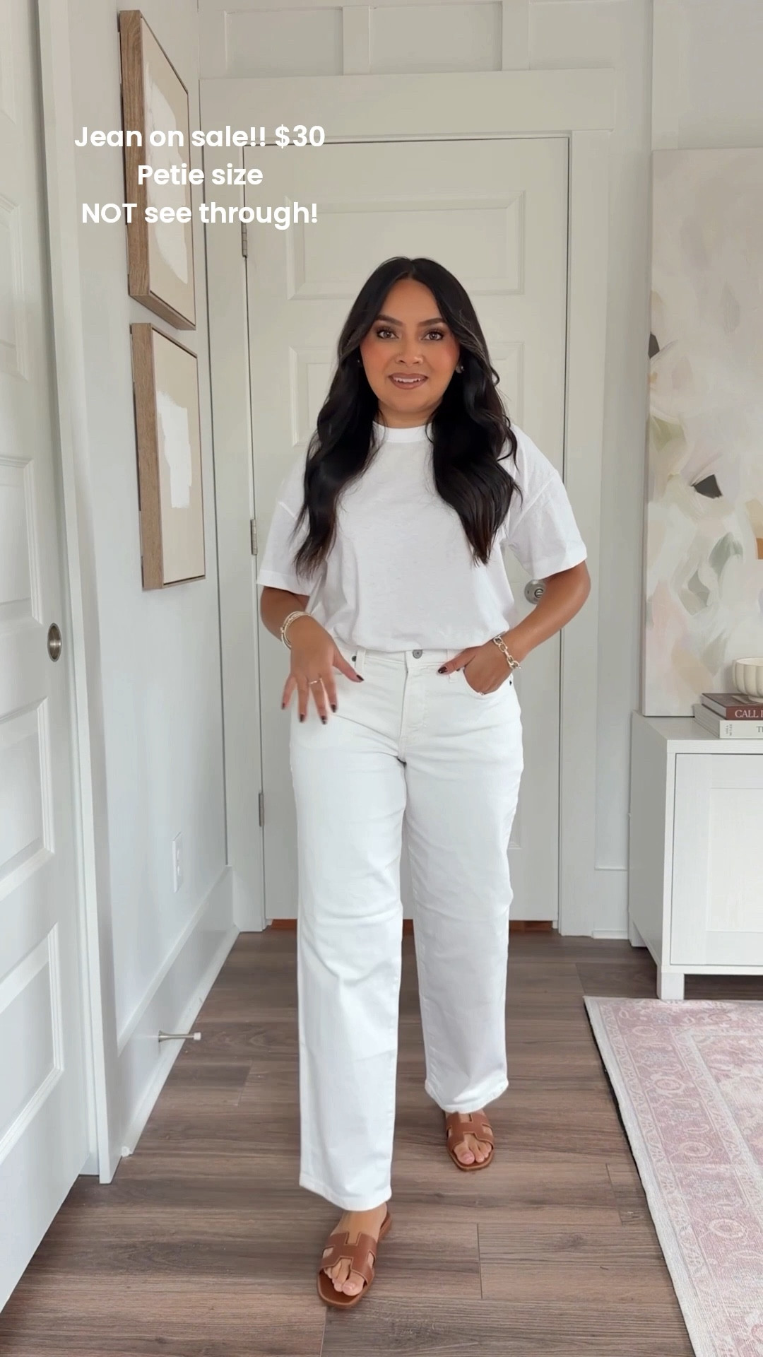 White tee size xs petite TTS
White jeans size 2 petite TTS 28.5 inseam 
Brown sandals are Hermes - similar linked



#LTKSaleAlert #LTKPetite #LTKFindsUnder50