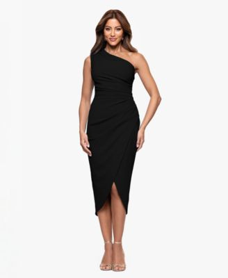Xscape Women's One-Shoulder Ruched Midi Dress - Black | Macy's