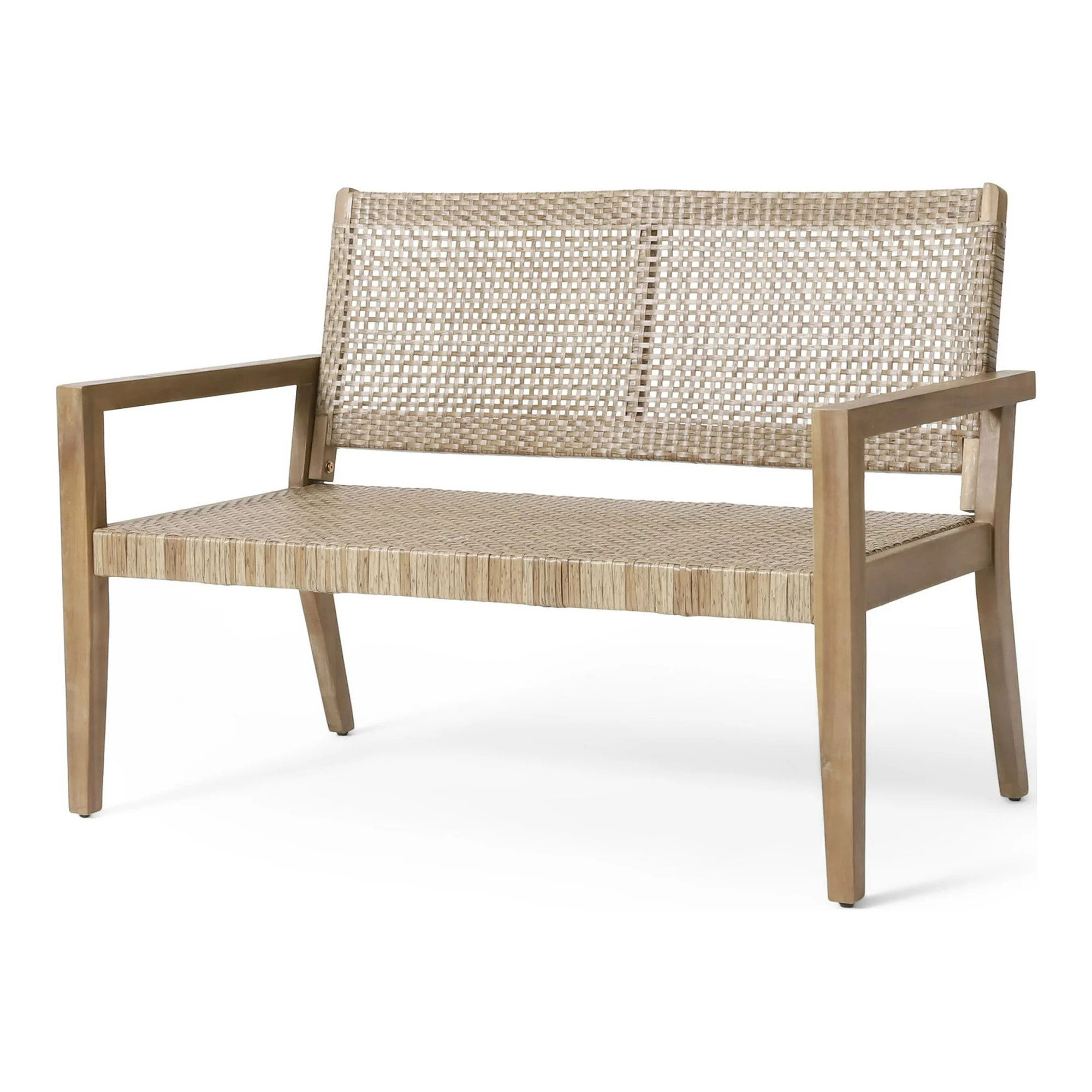 Coloma Wicker and Acacia Wood Outdoor Loveseat, Light Multibrown and Light Brown | Walmart (US)