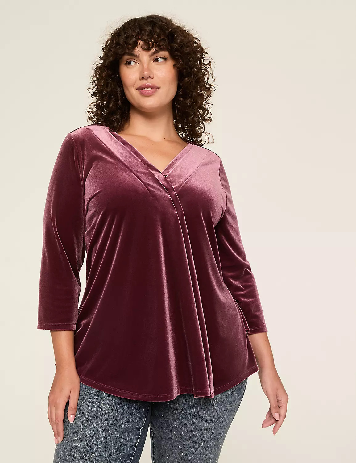 Velvet Swing 3/4-Sleeve Pleat-Front Top | Lane Bryant (US)