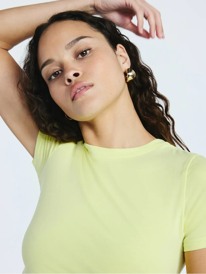 Scoop Women’s Stretch Cotton Blend Baby Tee with Short Sleeves, XS-XXL | Walmart (US)