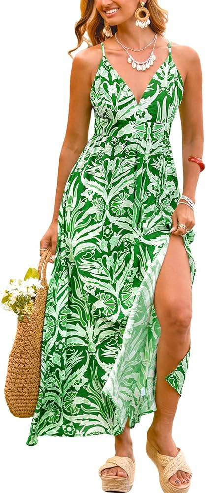 CUPSHE Womens Summer Maxi Dress 2026 Sleeveless Long Sundresses Spaghetti Strap Flowy Boho Beach ... | Amazon (US)