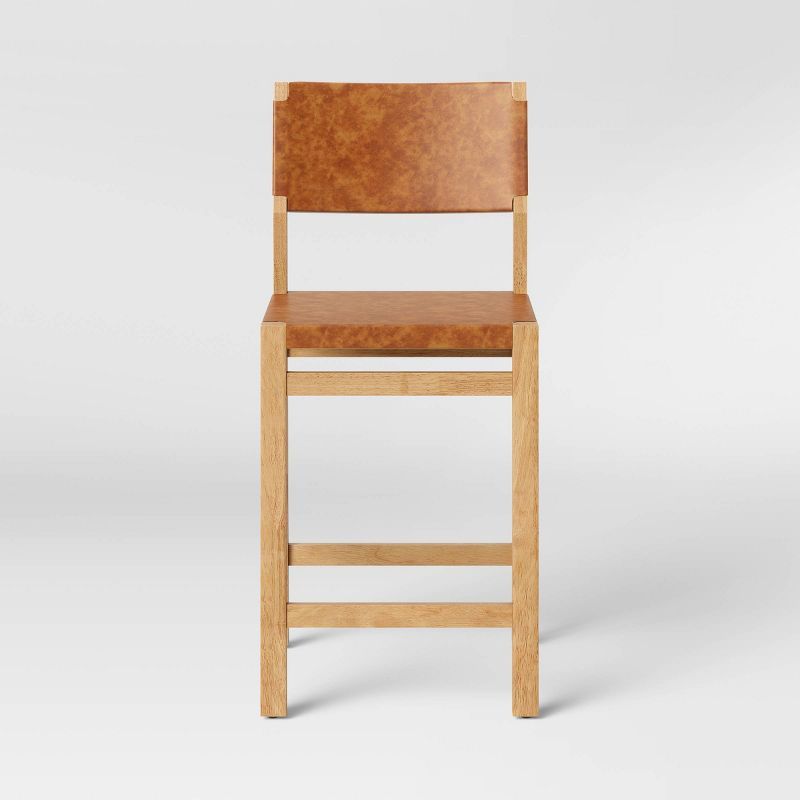 Rennert Faux Leather and Wood Sling Counter Height Barstool Caramel - Threshold™ | Target