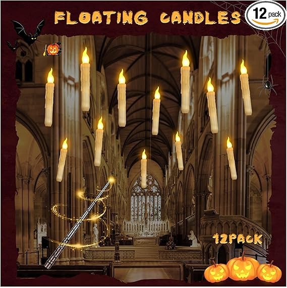 Floating Candles with Wand Remote, Halloween Decorations 12Pcs Magic Hanging Candles, LED Flicker... | Amazon (US)