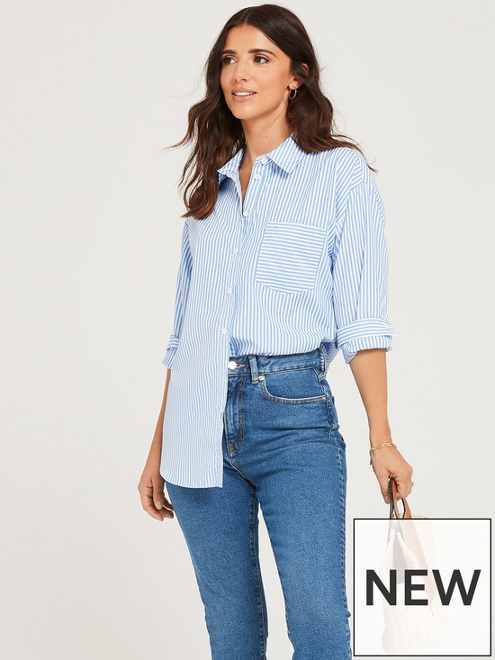 Lucy Mecklenburgh Striped Oversized Shirt - Blue | Very (UK)
