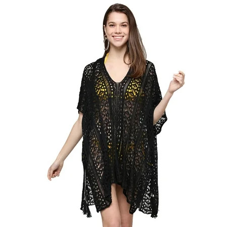 Black lace knit stripe kimono cover up with side tie | Walmart (US)