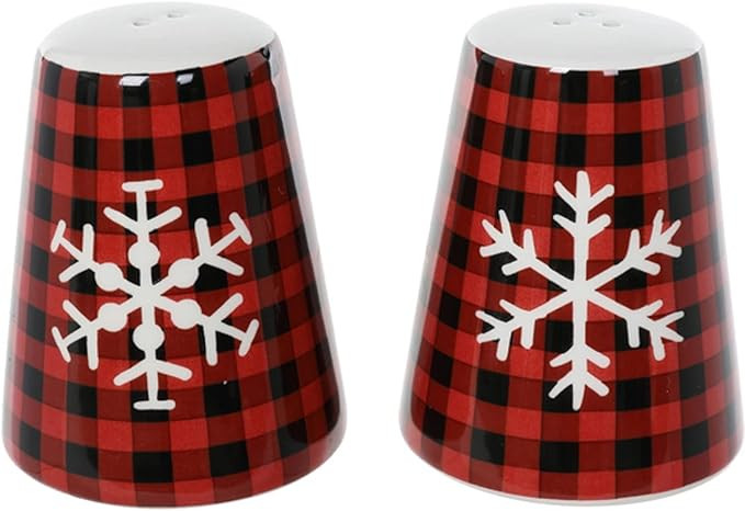 The Bridge Collection Buffalo Check Snowflake Salt & Pepper Shaker Set - Red & Black Checkered Pl... | Amazon (US)