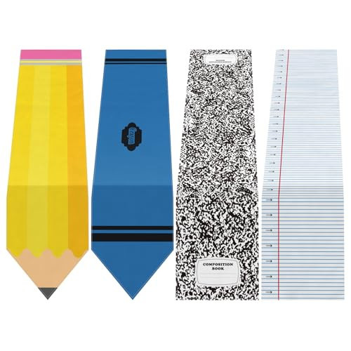 Breling 4 Pcs Back to School Decorations Table Runner First Day of School Pencil Crayon Ruler Notebook Style Table Cloth Preschool Kindergarten Classroom Decor for Dining Room Party | Amazon (US)