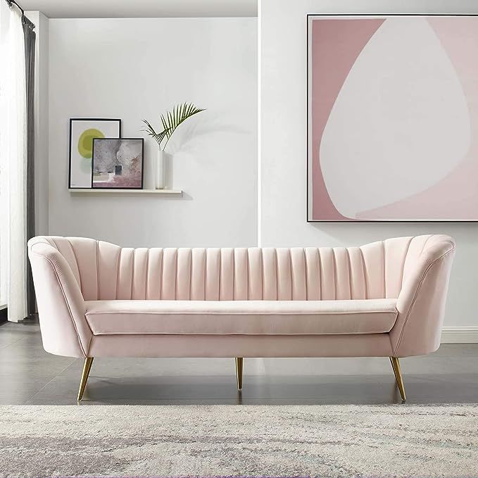 Modway Opportunity Channel Tufted Curved Back Upholstered Performance Velvet Sofa in Pink | Amazon (US)