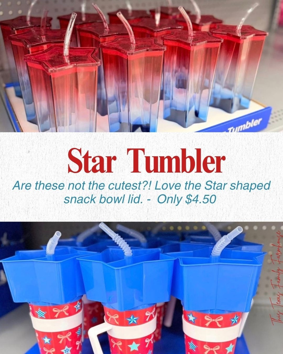 The perfect cup for summer, especially 4th of July! ♥️🤍💙

How near is this star shaped snack bowl that sits on your cup? My kids will love these! 

#ltkseasonal #memorialday #summer #beach #poolside #walmart 

#LTKfoodie #LTKmomlife #LTKKids