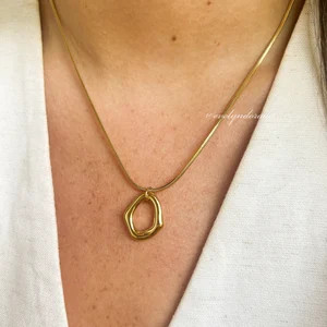 Irregular Oval Pendant Necklace, Gold Plated Stainless Steel, Tarnish Free, Statement Necklace, T... | Etsy (Global)