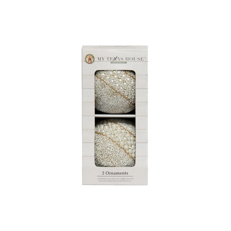 2 Count White Pearl Christmas Ornaments, 4 in, by My Texas House - Walmart.com | Walmart (US)
