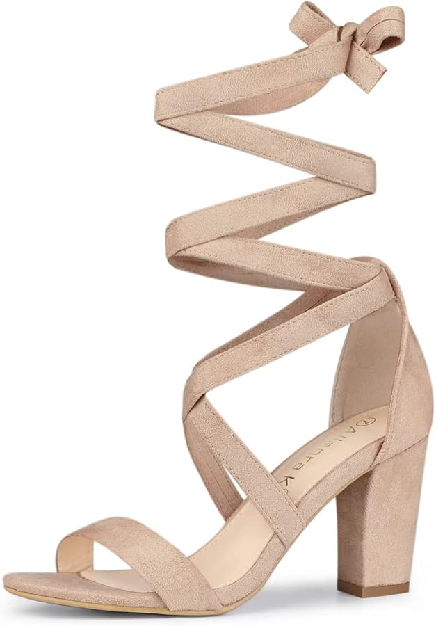 Allegra K Women's Lace Up Block Heels Sandals | Amazon (US)