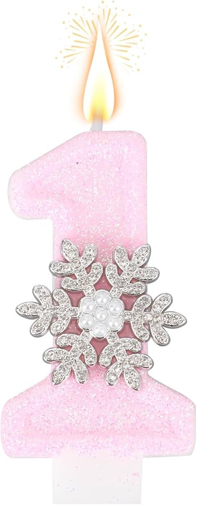Pink Snowflake Number 1 Birthday Candle for Girls, Winter Onederland Candle Snow Flake 1st Birthd... | Amazon (US)