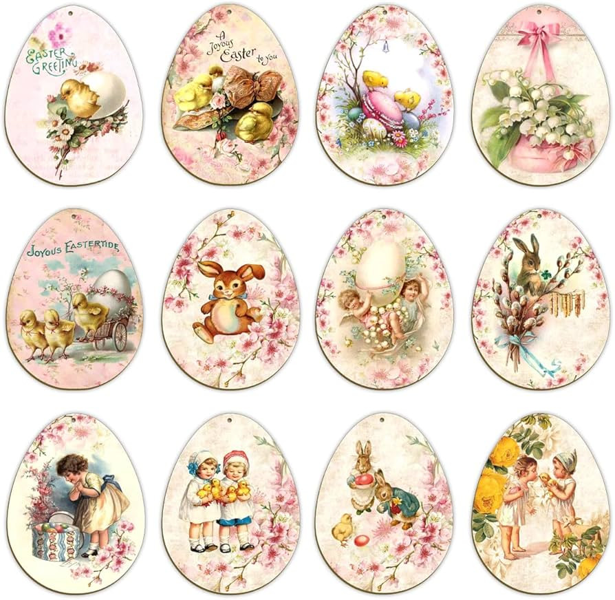 Easter Egg Ornaments-24 Pcs Vintage Easter Wooden Hanging Signs Easter Chick Bunny Cutouts Vintag... | Amazon (CA)
