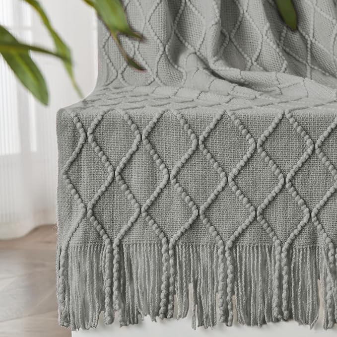 inhand Knitted Throw Blankets for Couch and Bed, Soft Cozy Knit Blanket with Tassel, Light Grey L... | Amazon (US)
