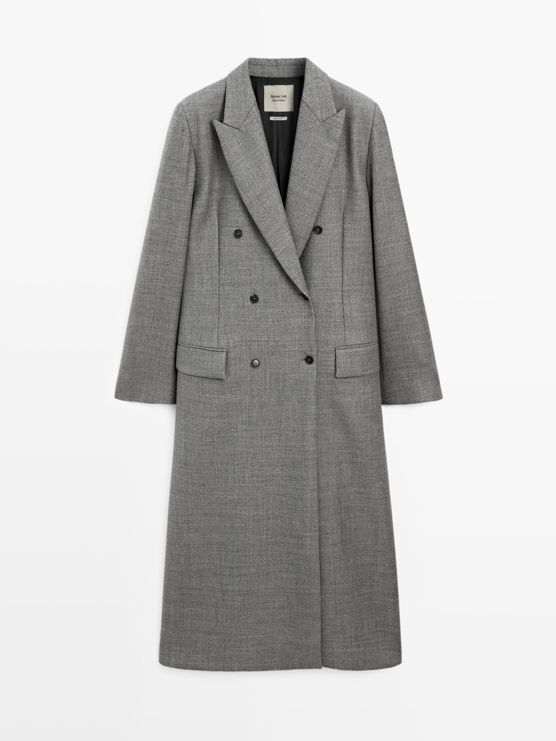 Long 100% wool coat with notch lapel - LIMITED | Massimo Dutti UK
