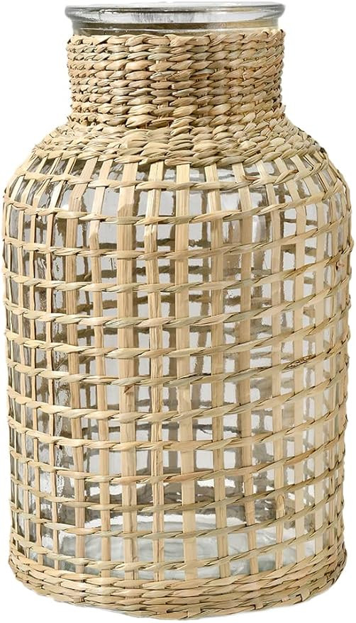 Serene Spaces Living Large Rattan Wrapped Glass Bottle Vase, Farmhouse Vase for Dried, Fresh, Fau... | Amazon (US)
