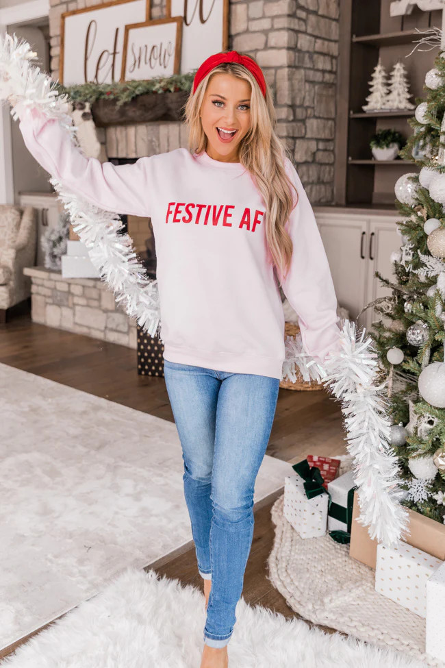 Festive AF Light Pink Graphic Sweatshirt | The Pink Lily Boutique