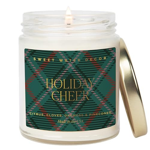 Sweet Water Decor Holiday Cheer Christmas Scented Candles - Christmas Stocking Stuffers Soy Candles with Citrus Scent - Christmas Candles with 40 Hours Burn Time - 9Oz Gold Lid Clear Jar Wax Candles | Amazon (US)