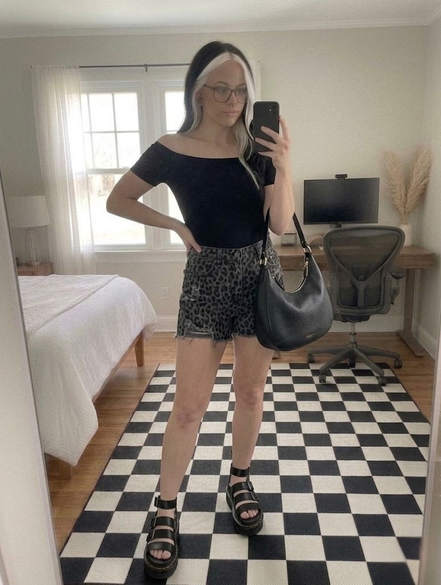 Obsessed with this dark charcoal leopard print! These high-waisted distressed shorts are a total summer mood when paired with a sleek off-the-shoulder top. I finished the look with my go-to chunky platform gladiator sandals for that signature grit and a slouchy hobo bag for all the essentials.

Fit Tip: The top is form-fitting and stays tucked perfectly. The sandals run true to size and give that extra height without the hurt!

#LTKootd #LTKSeasonal #LTKMidsize